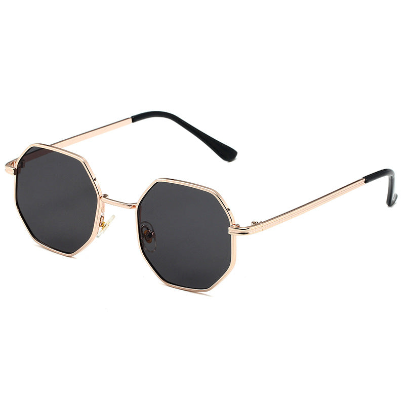 New Vintage Small Frame Sunglasses Men And Women Trendy European And American Street Metal Sunglasses Octagonal Round Face Glasses S2086