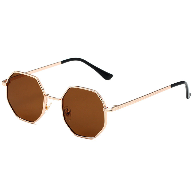 New Vintage Small Frame Sunglasses Men And Women Trendy European And American Street Metal Sunglasses Octagonal Round Face Glasses S2086